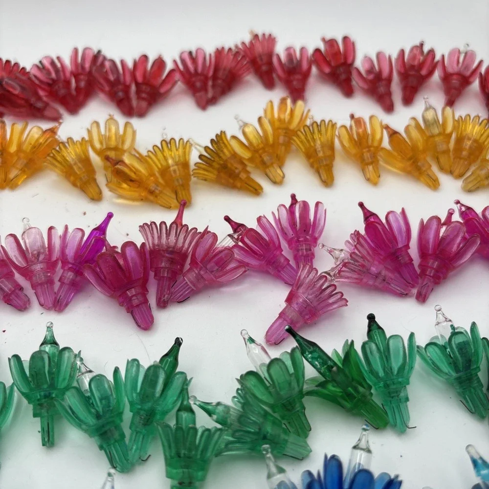 Vtg String Light Flower Tulip Sputnik Atomic Multi Color Covers Reflectors AS IS